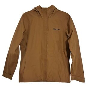 Marmot Minimalist GoreTex Jacket Size M Tan Lightweight Waterproof Hood Outdoor